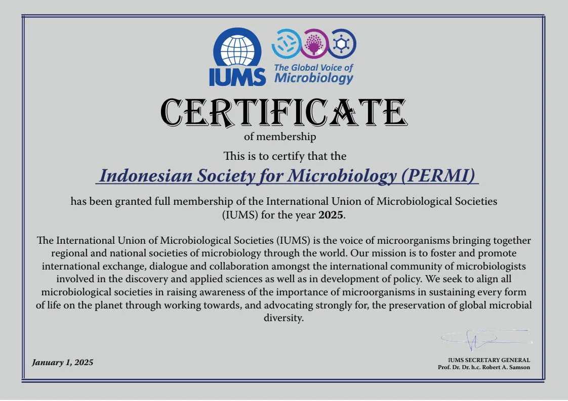 Certificate of membership The Indonesian Society for Microbiology (PERMI)